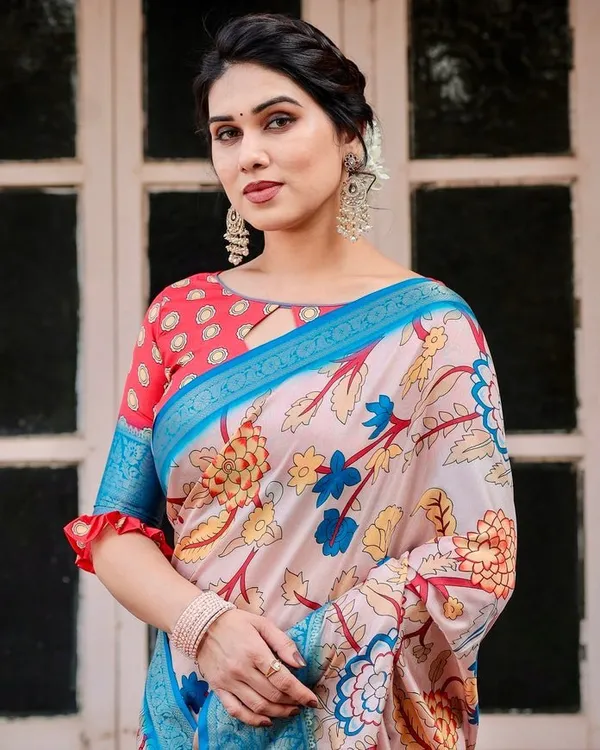 Beige_and_Red_Tussar_Silk_Saree_with_Divine_Motifs_and_Floral_Zari_Border