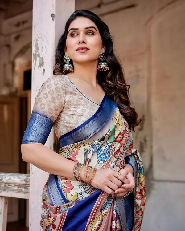 Multicolor_Tussar_Silk_Saree_with_Artistic_Floral_Motifs_and_Traditional_Blue_Zari_Border