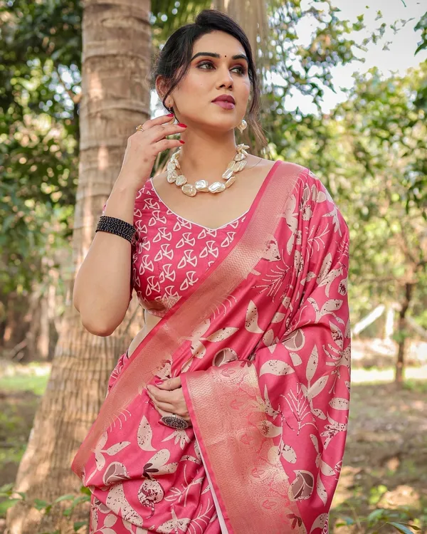 Vibrant_Pink_Tussar_Silk_Saree_with_Intricate_Zari_Border_and_Modern_Floral_Pallu