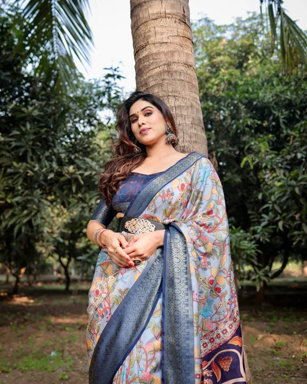 Sky_Blue_and_Navy_Digital_Print_Tussar_Silk_Saree_with_Zari_Woven_Border_and_Floral_Motif_Pallu