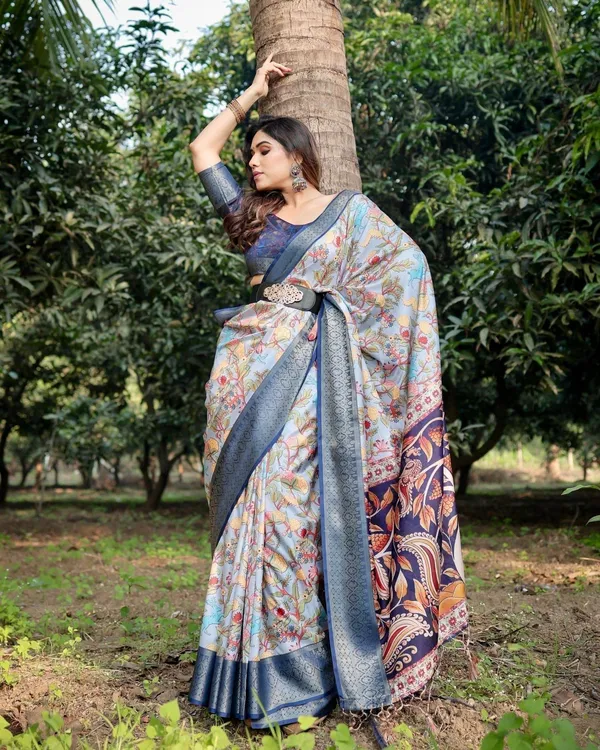 Sky_Blue_and_Navy_Digital_Print_Tussar_Silk_Saree_with_Zari_Woven_Border_and_Floral_Motif_Pallu