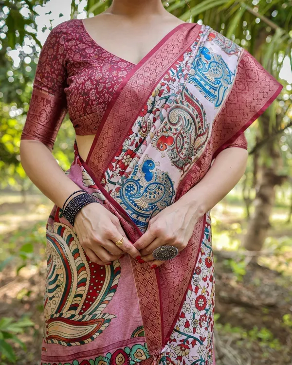 Blush_Pink_Digital_Print_Tussar_Silk_Saree_with_Zari_Border_and_Peacock_Motif_Pallu