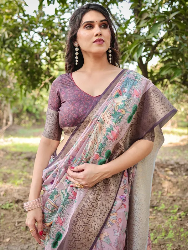 Lilac_and_Purple_Digital_Print_Tussar_Silk_Saree_with_Zari_Diamond_Border_and_Lotus_Motif_Pallu