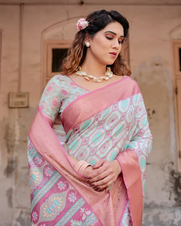 Pastel_Pink_and_Mint_Green_Geometric_Tussar_Silk_Saree_with_Zari_Paisley_Border
