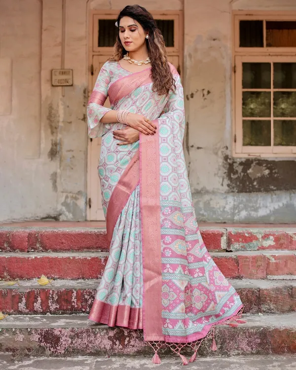 Pastel_Pink_and_Mint_Green_Geometric_Tussar_Silk_Saree_with_Zari_Paisley_Border