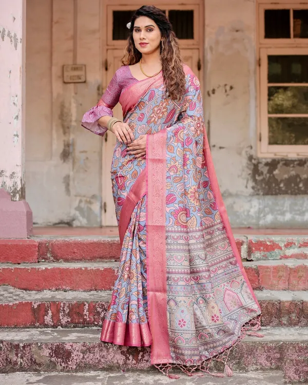 Graceful_Grey_Tussar_Silk_Saree_with_Pink_Zari_Border_and_Intricate_Floral_Motifs