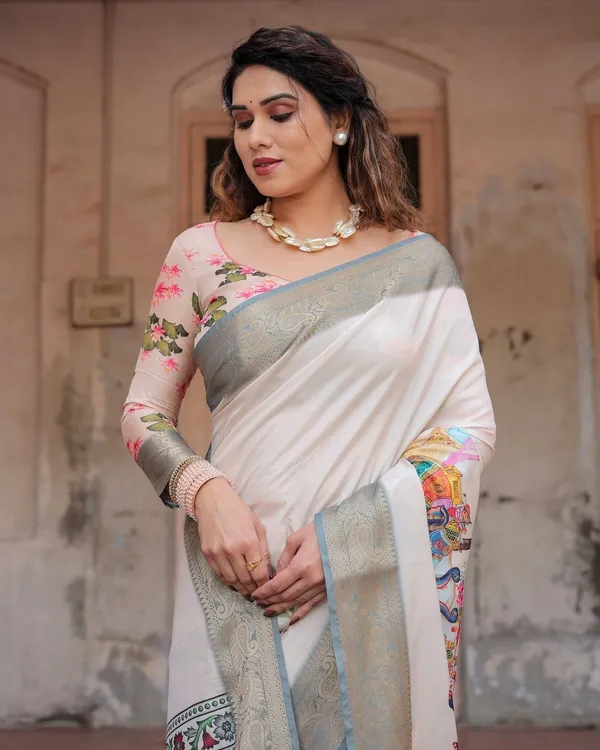 Ivory_Tussar_Silk_Saree_with_Handcrafted_Elephant_Motif_Pallu_and_Golden_Zari_Border