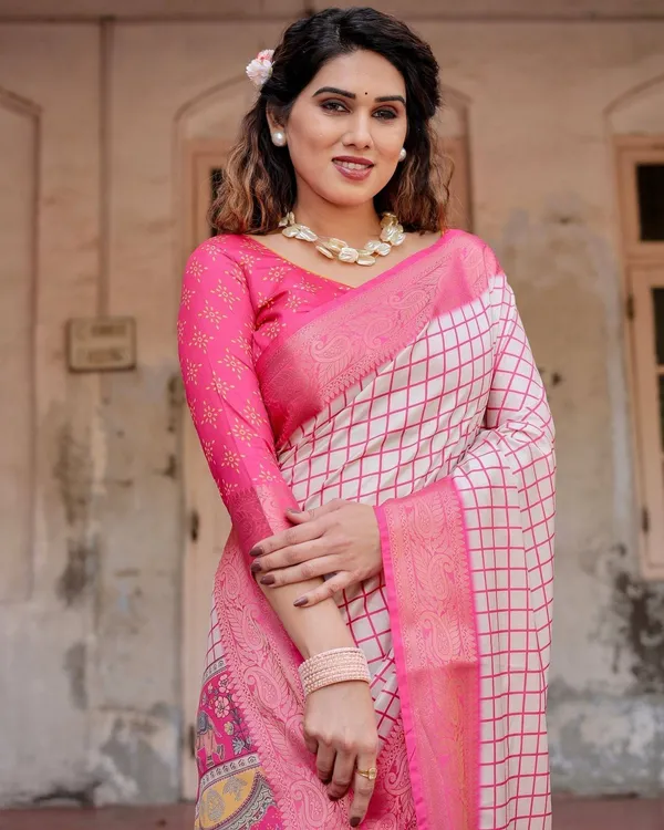 Pink_and_Ivory_Tussar_Silk_Saree_with_Golden_Zari_Border_and_Majestic_Elephant_Motif_Pallu