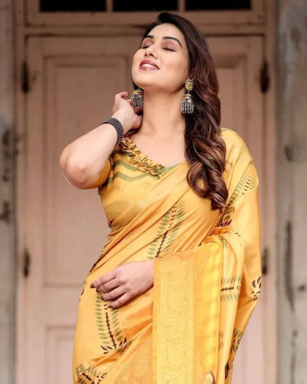 Golden_Yellow_Digital_Printed_Saree_with_Abstract_Patterns_and_Tassel_Detailing