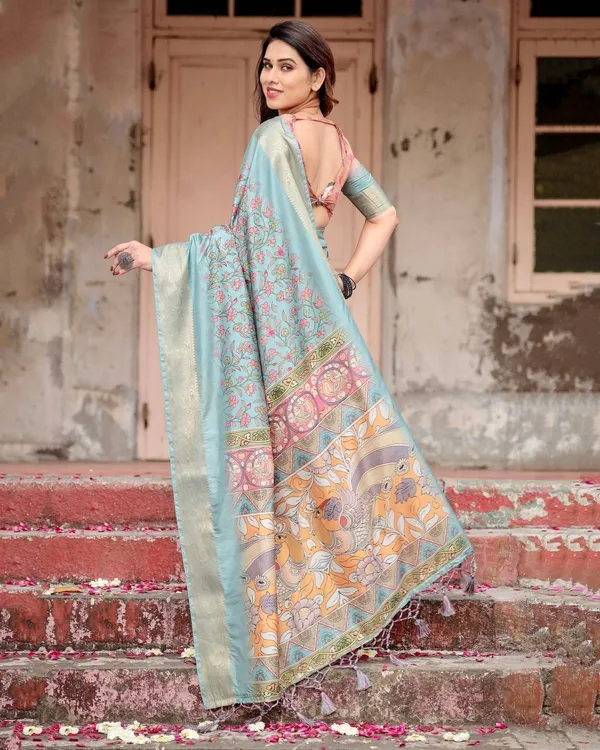 Sky_Blue_Tussar_Silk_Saree_with_Intricate_Zari_Border_and_Artistic_Pallu_Design