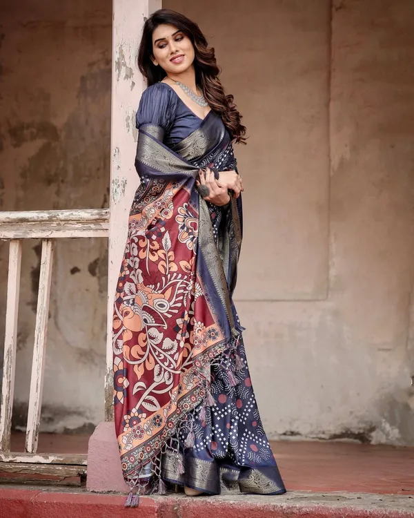 Navy_Blue_Tussar_Silk_Saree_with_Geometric_Patterns,_Zari_Border,_and_Vibrant_Pallu