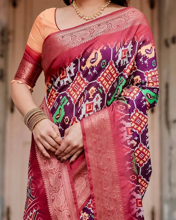 Wine_Purple_Tussar_Silk_Saree_with_Ikat-Inspired_Patterns_and_Rich_Zari_Border