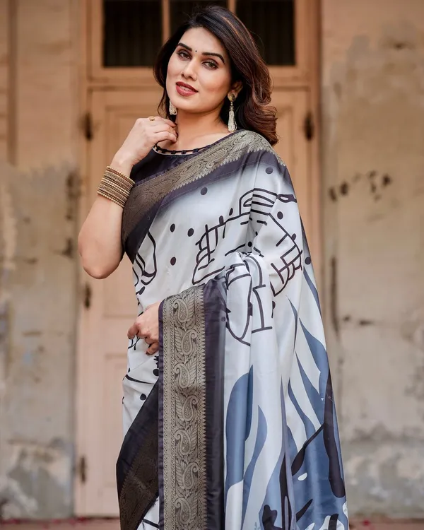Monochrome_Abstract_Tussar_Silk_Saree_with_Charcoal_Gray_Zari_Border