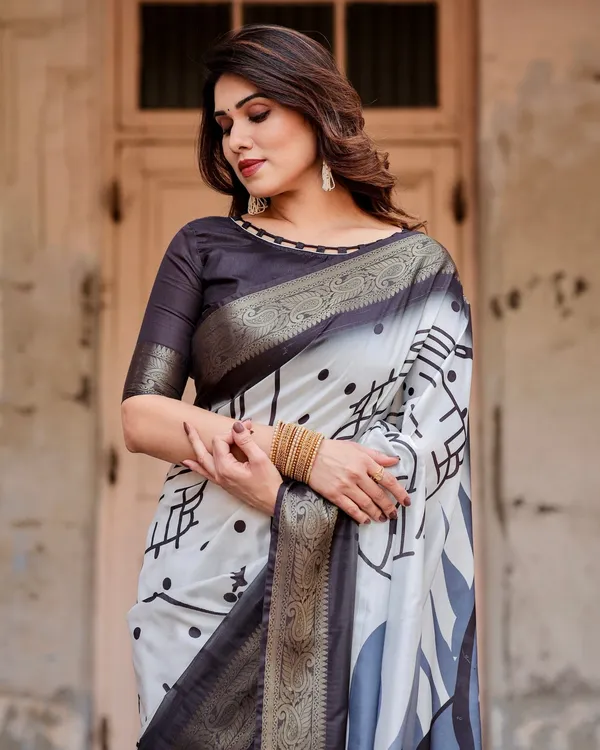 Monochrome_Abstract_Tussar_Silk_Saree_with_Charcoal_Gray_Zari_Border