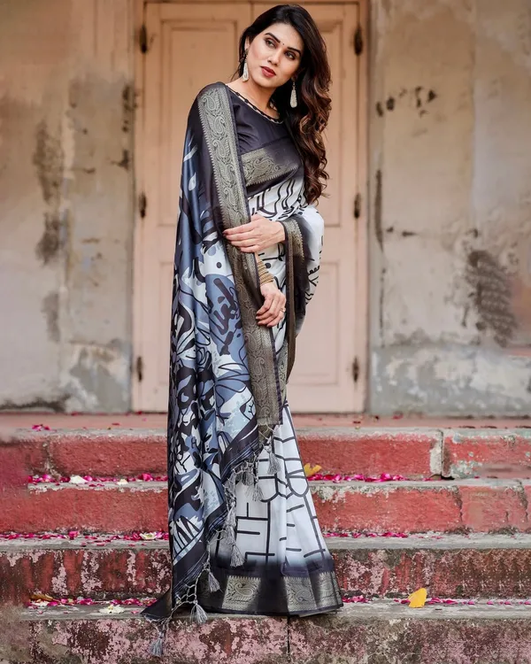 Monochrome_Abstract_Tussar_Silk_Saree_with_Charcoal_Gray_Zari_Border