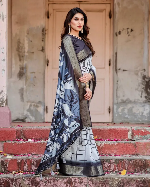 Monochrome_Abstract_Tussar_Silk_Saree_with_Charcoal_Gray_Zari_Border
