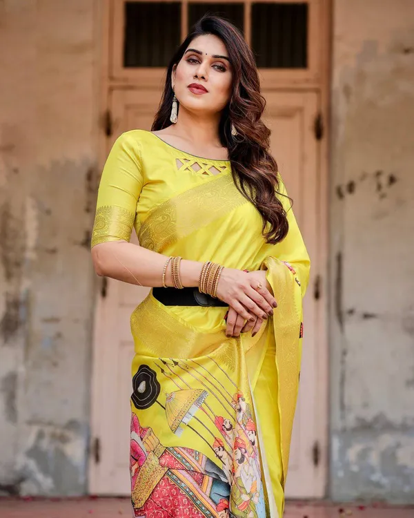 Vibrant_Yellow_Tussar_Silk_Saree_with_Royal_Procession_Pallu_and_Zari_Accents
