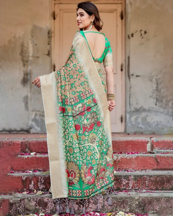 Emerald_Green_and_Gold_Tussar_Silk_Saree_with_Floral_and_Ornamental_Motifs