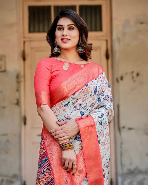 Ivory_Tussar_Silk_Saree_with_Coral_Zari_Border_and_Intricate_Floral_Motifs