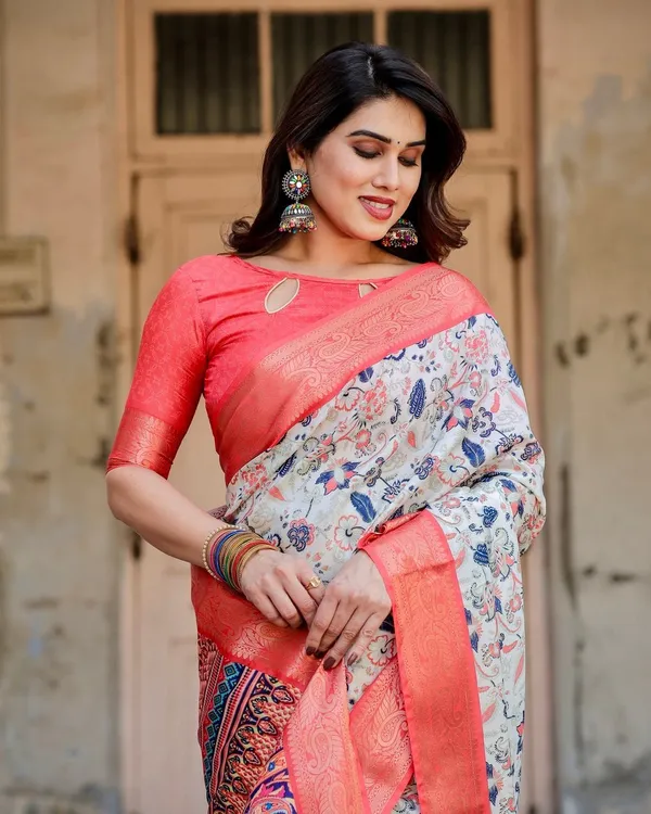 Ivory_Tussar_Silk_Saree_with_Coral_Zari_Border_and_Intricate_Floral_Motifs
