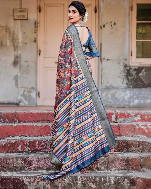 Multicolor_Tussar_Silk_Saree_with_Vibrant_Floral_Weaves_and_Striped_Pallu