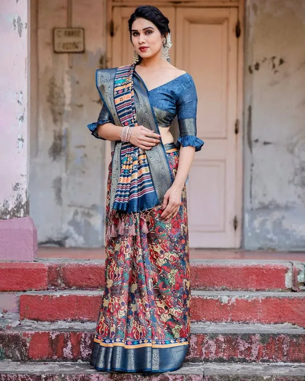 Multicolor_Tussar_Silk_Saree_with_Vibrant_Floral_Weaves_and_Striped_Pallu