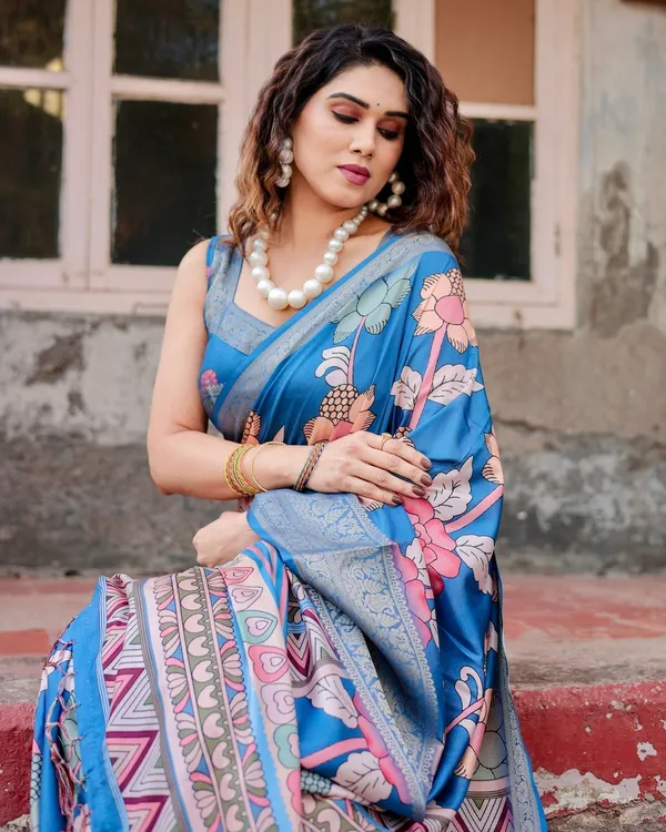 Sky_Blue_Tussar_Silk_Saree_with_Bold_Floral_Motifs_and_Chevron_Pallu_Design