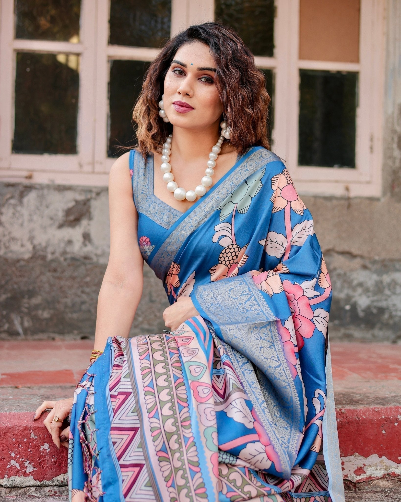Sky_Blue_Tussar_Silk_Saree_with_Bold_Floral_Motifs_and_Chevron_Pallu_Design