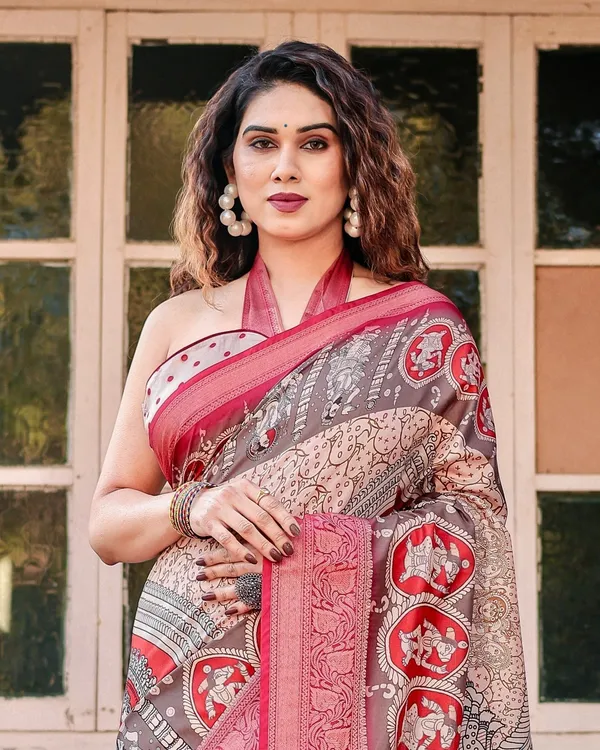 Beige_and_Red_Tussar_Silk_Saree_with_Traditional_Motifs_and_Ornamental_Zari_Border