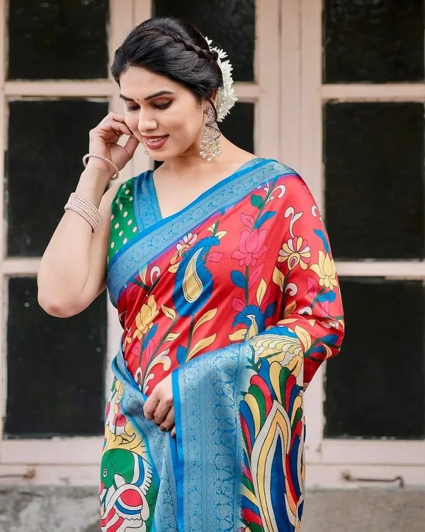 Multicolor_Tussar_Silk_Saree_with_Vibrant_Peacock_and_Floral_Motifs
