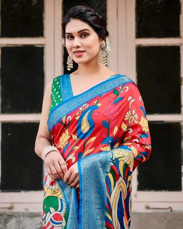 Multicolor_Tussar_Silk_Saree_with_Vibrant_Peacock_and_Floral_Motifs