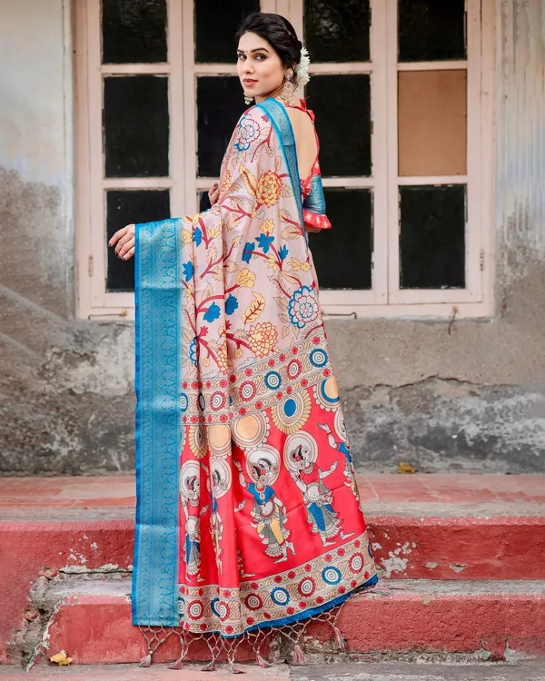 Beige_and_Red_Tussar_Silk_Saree_with_Divine_Motifs_and_Floral_Zari_Border