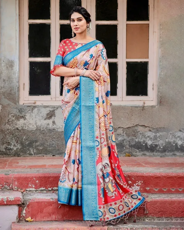 Beige_and_Red_Tussar_Silk_Saree_with_Divine_Motifs_and_Floral_Zari_Border
