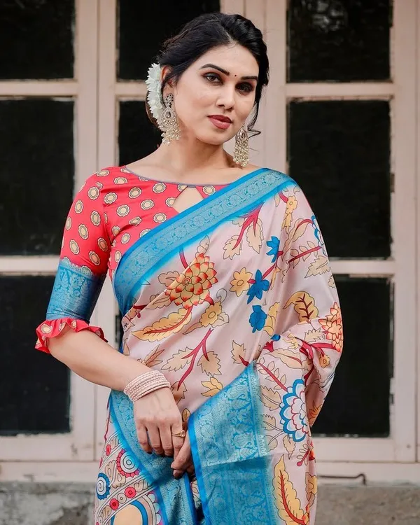 Beige_and_Red_Tussar_Silk_Saree_with_Divine_Motifs_and_Floral_Zari_Border