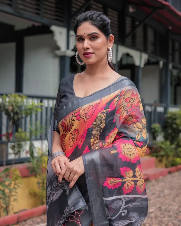 Multicolor_Floral_Design_Pure_Cotton_Linen_Saree_with_Blouse_and_Tassels