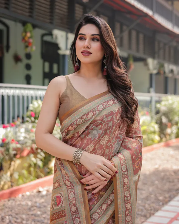 Rust_and_Gold_Handloom_Cotton-Linen_Saree_with_Floral_Motifs_and_Rich_Zari_Border