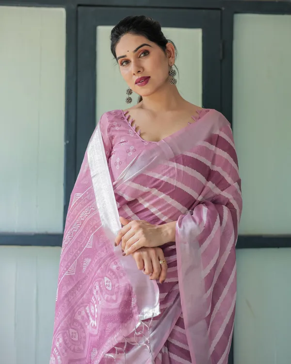 Purple_Chevron_Print_Pure_Cotton_Linen_Saree_with_Blouse_and_Tassels