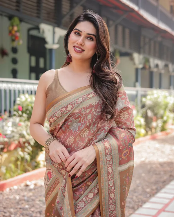 Rust_and_Gold_Handloom_Cotton-Linen_Saree_with_Floral_Motifs_and_Rich_Zari_Border
