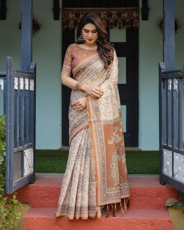 Beige_and_Rust_Handloom_Cotton-Linen_Saree_with_Floral_Motifs_and_Peacock_Pallu