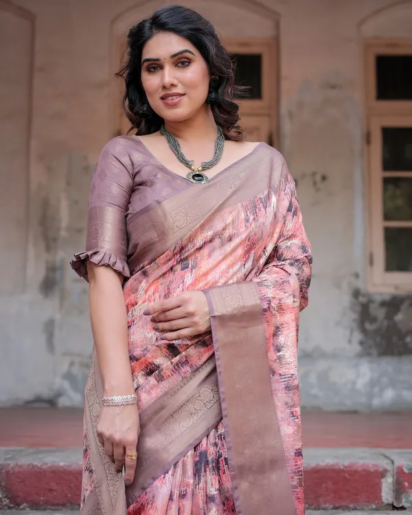 Peach_and_Brown_Abstract_Design_Banarasi_Silk_Saree_with_Zari_Weave_and_Tassel-Embellished_Pallu