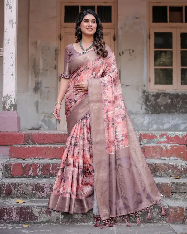 Peach_and_Brown_Abstract_Design_Banarasi_Silk_Saree_with_Zari_Weave_and_Tassel-Embellished_Pallu