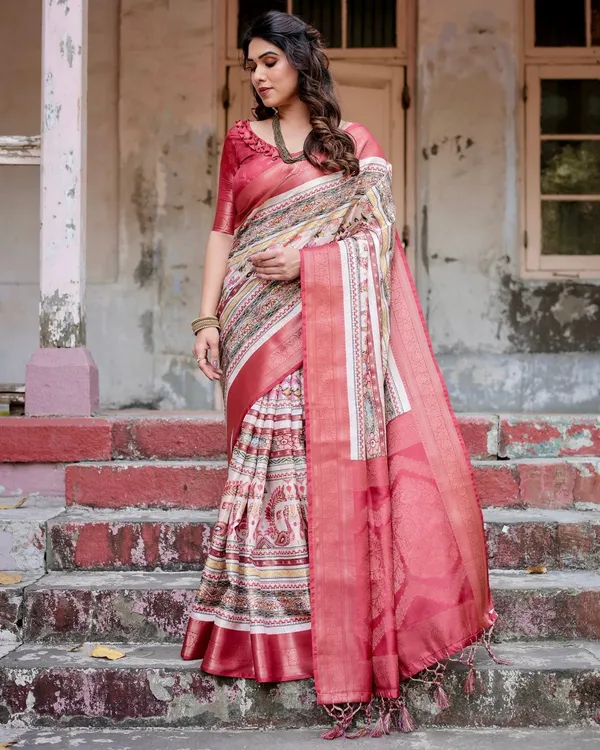 Red_and_Multicolor_Digital_Print_Banarasi_Silk_Saree_with_Zari_Weave_and_Tassel-Adorned_Pallu