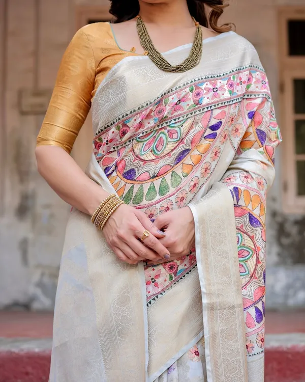 Off-White_and_Multicolor_Mandala_Design_Banarasi_Silk_Saree_with_Zari_Weave_and_Tassel-Adorned_Pallu