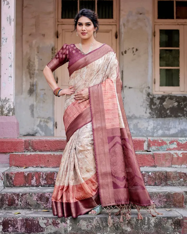 Marble-Print_Banarasi_Silk_Saree_in_Deep_Maroon_with_Zari_Weaving_and_Tassels