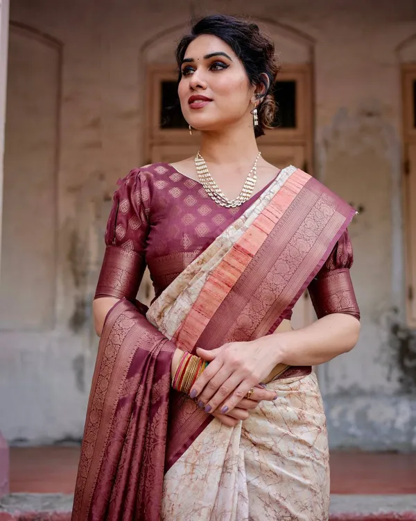 Marble-Print_Banarasi_Silk_Saree_in_Deep_Maroon_with_Zari_Weaving_and_Tassels