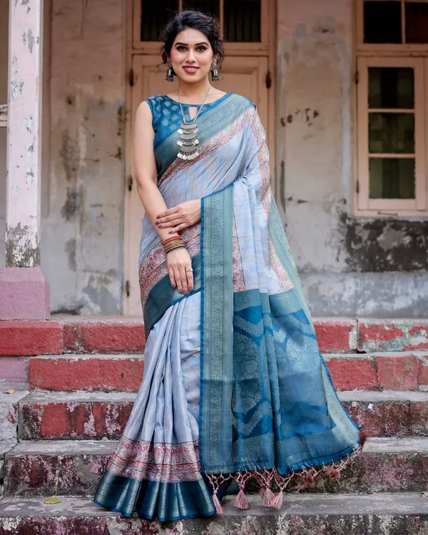 Elegant_Blue_and_Beige_Banarasi_Silk_Saree_with_Ornate_Zari_Weaving_and_Tassels