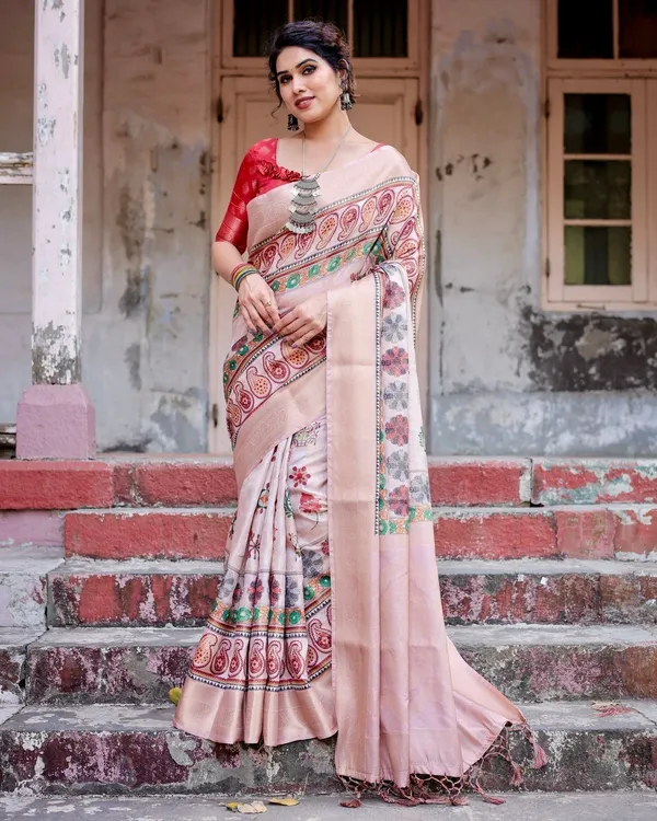 Peach_Banarasi_Silk_Saree_with_Intricate_Paisley_and_Floral_Design