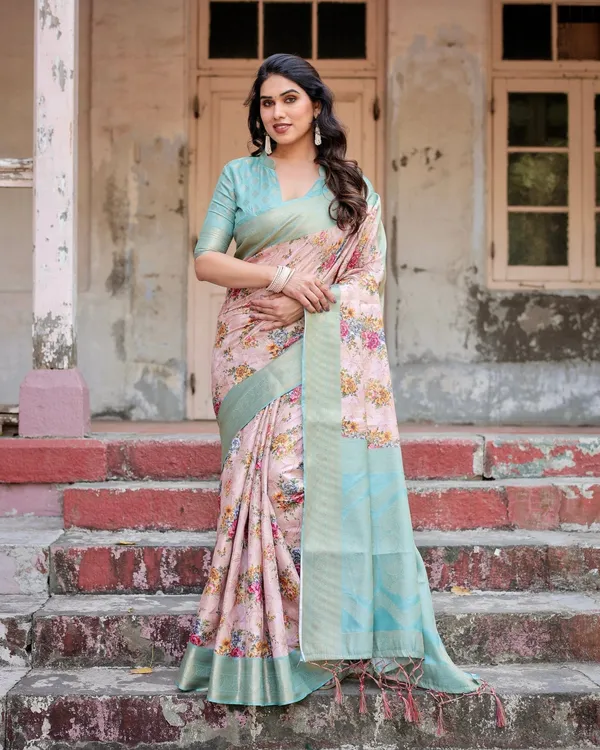 Pink_and_Green_Floral_Digital_Print_Banarasi_Silk_Saree_with_Zari_Weave_and_Tassel_Pallu