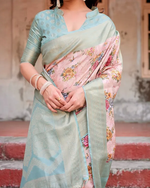 Pink_and_Green_Floral_Digital_Print_Banarasi_Silk_Saree_with_Zari_Weave_and_Tassel_Pallu