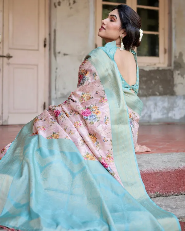 Pink_and_Green_Floral_Digital_Print_Banarasi_Silk_Saree_with_Zari_Weave_and_Tassel_Pallu